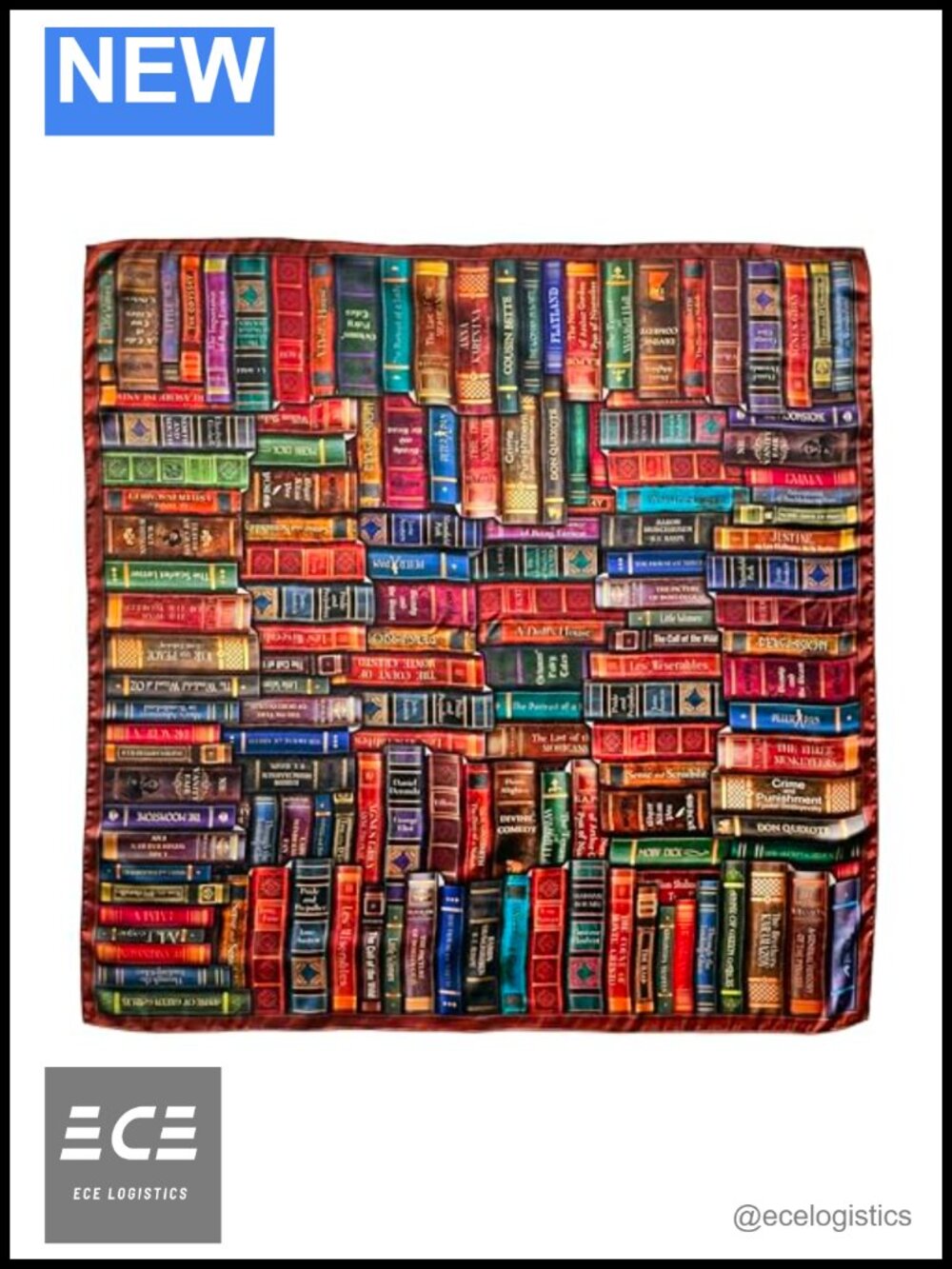 Poly Satin Literary Book Titles Square Scarf 36x36 Book Lover Gift